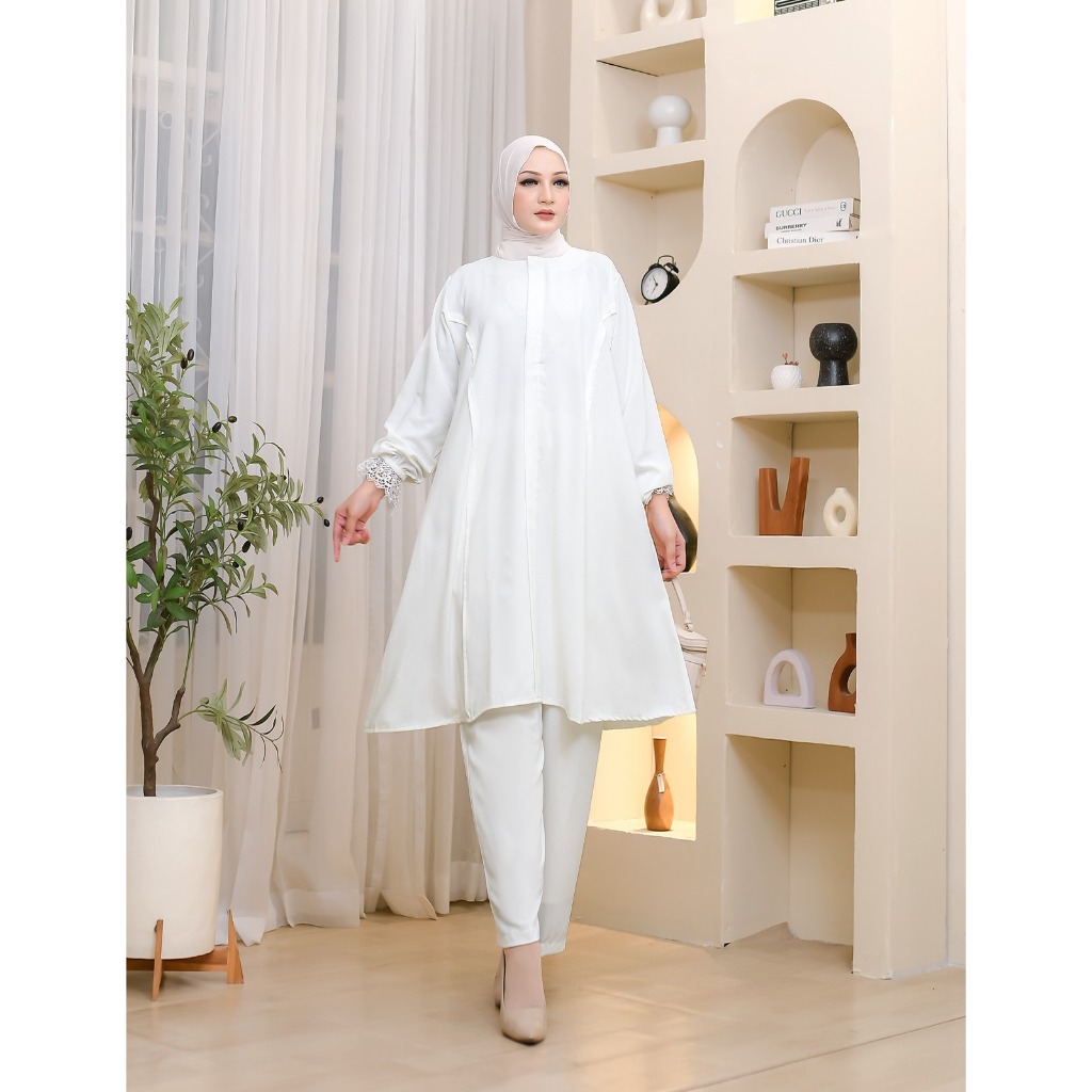 Sabrina Series - Set Baju Tunik Muslim Long dress Premium - Outer Tunik Panjang Polos - Atasan dan C