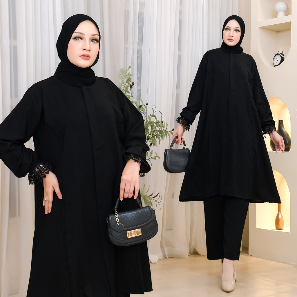 Sabrina Series - Set Baju Tunik Muslim Long dress Premium - Outer Tunik Panjang Polos - Atasan dan C