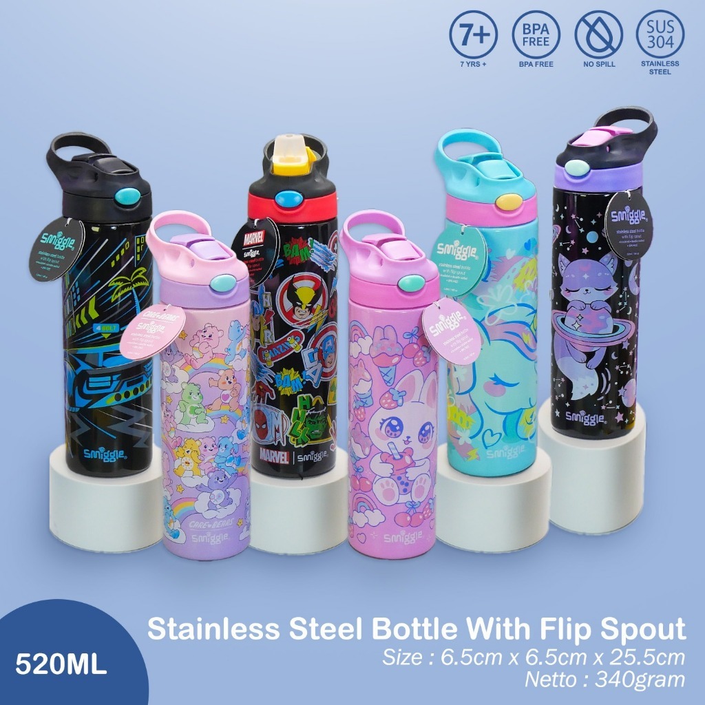 BOTOL MINUM SMIGGLE STAINLESS STEEL SEDOT 520 ML MOTIF SPIDERMAN MINECRAFT ELSA FROZEN ARIEL MERMAID