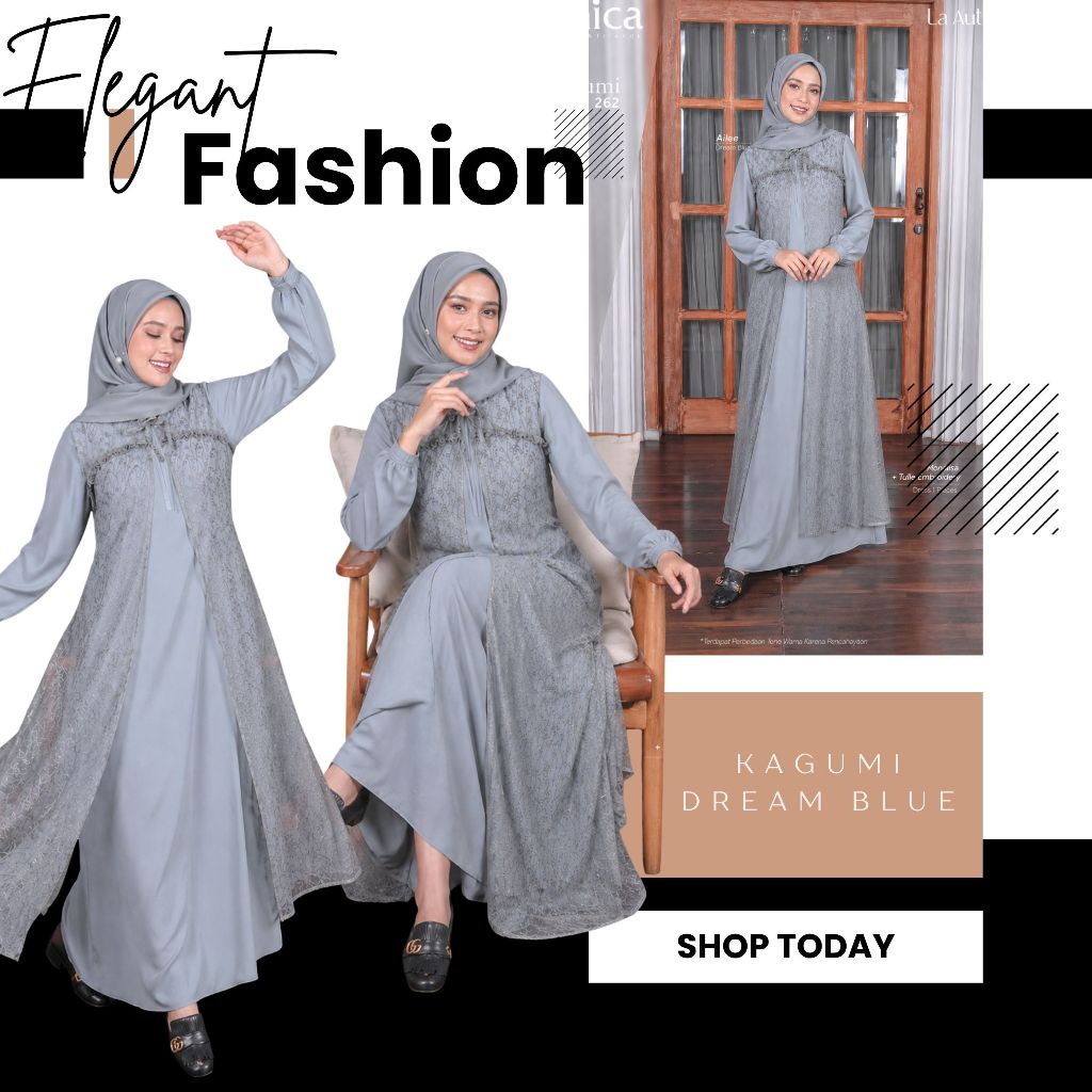 Gamis Pesta Kombinasi Brokat Untuk Kondangan ETHICA KAGUMI 262 DREAM BLUE /Dress Pesta Brokat Wanita