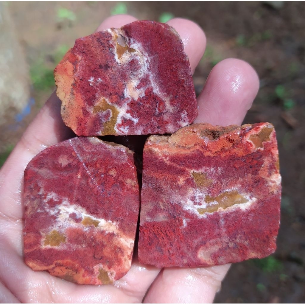 bahan lempengan batu akik pancawarna merah unik batu garut ci angel borongan hemat