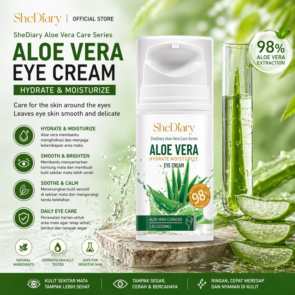 SheDiary Aloe Bright Eye Cream 30ml Krim Mata Cerahkan Area Mata