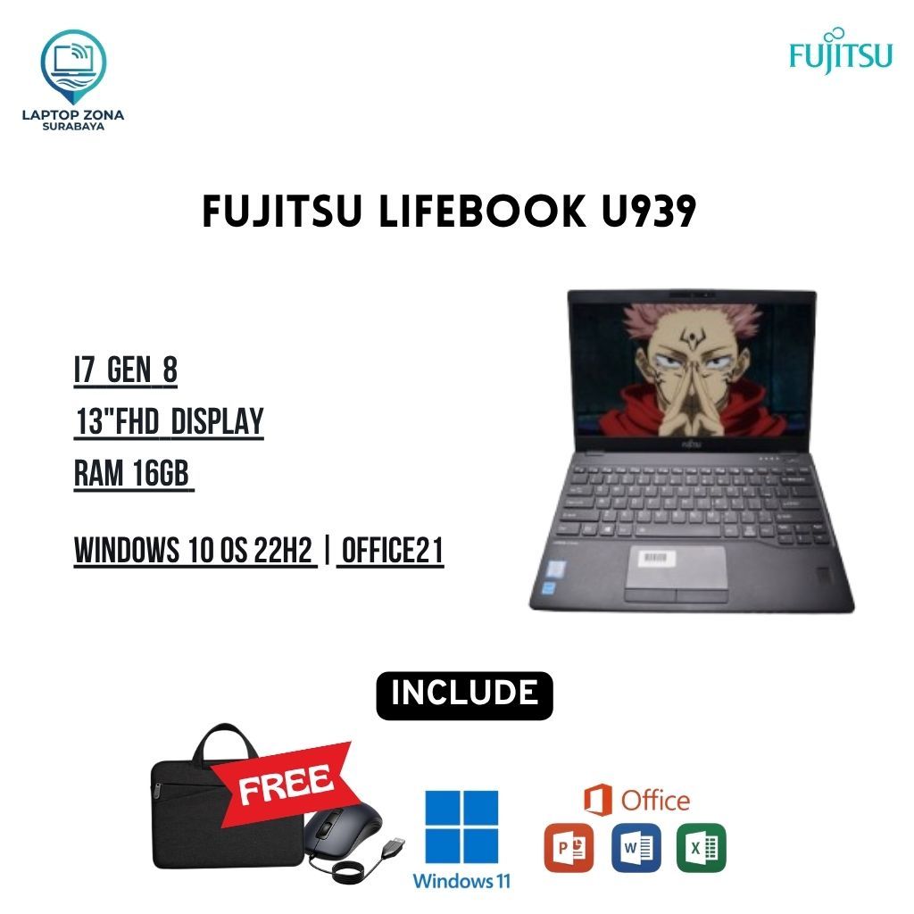 Fujitsu Lifebook U939 Core I7 Gen 8 RAM 16GB SSD 512GB Second Berkualitas