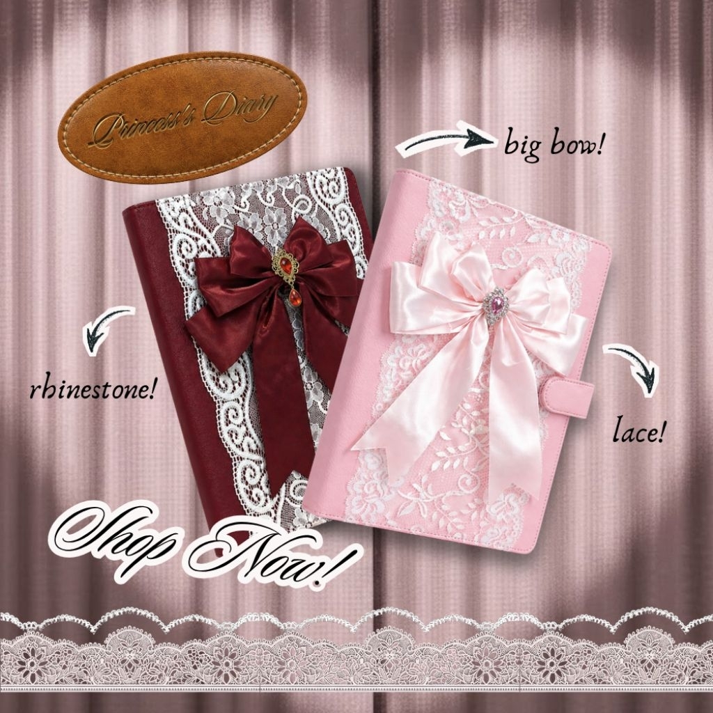 Princess’s Diary | Binder B5 A5 A6 | Binder coquette pink maroon lace | Binder inten