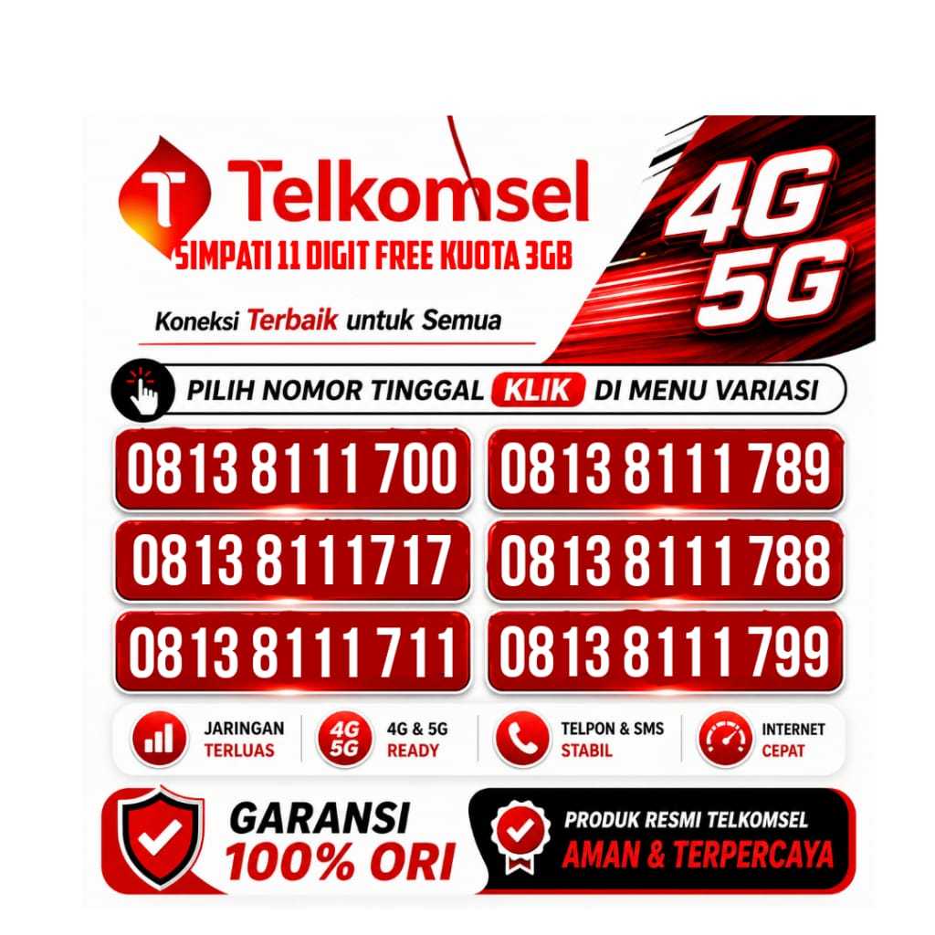 Kartu Perdana Nomor Cantik 11 Digit Telkomsel Simpati — Free Kuota 3GB #K6
