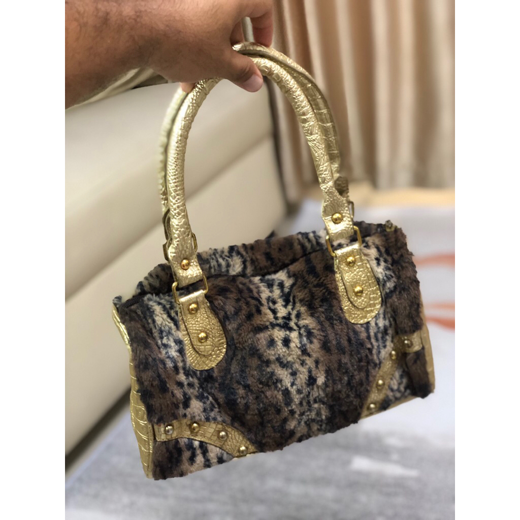 Y2k fur leopard shoulder bag / y2k shoulder bag / tas vintage leopard y2k