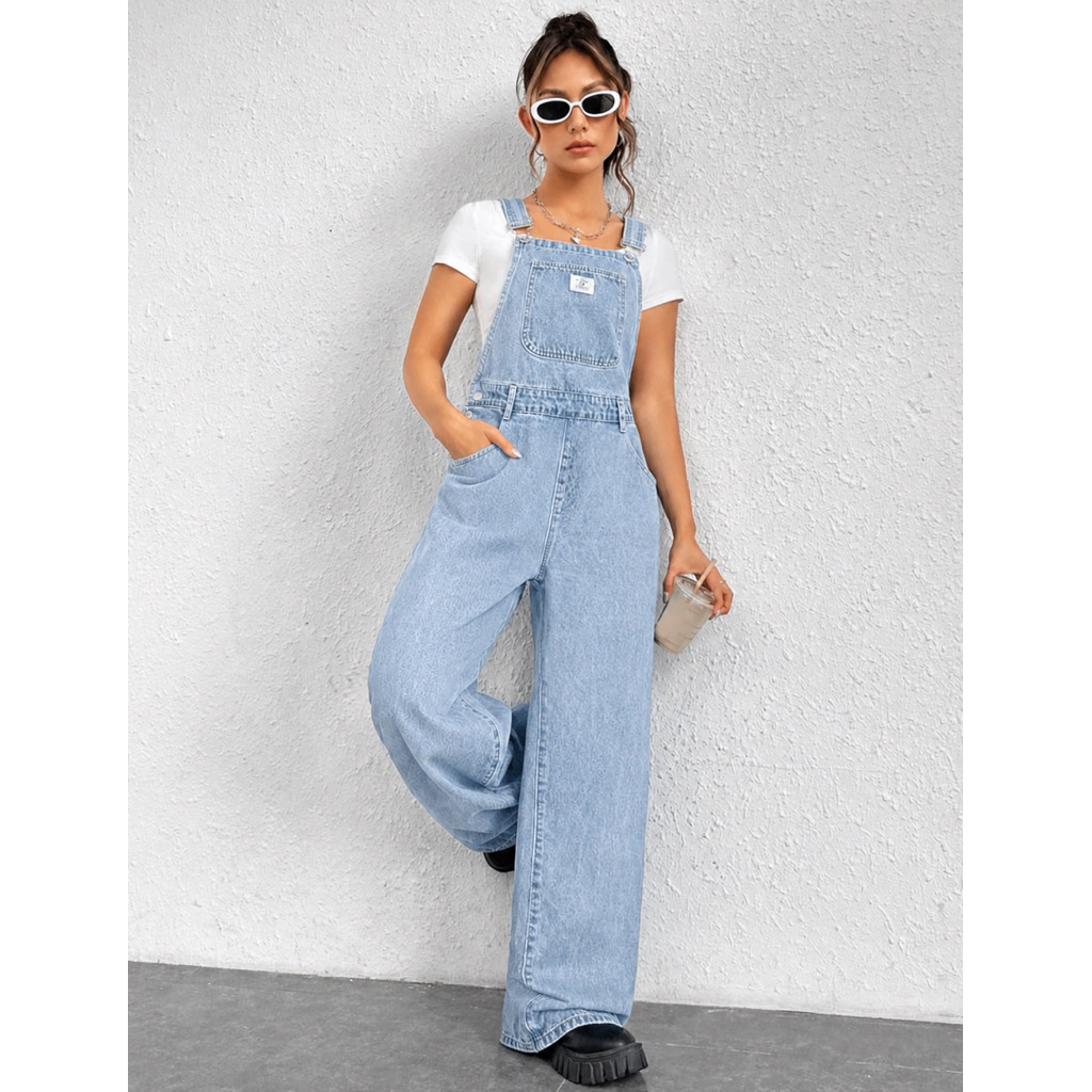 JUMPSUIT WANITA UKURAN DEWASA BAHAN JEANS BAJU KODOK CELANA PANJANG WANITA DEWASA PREMIUM