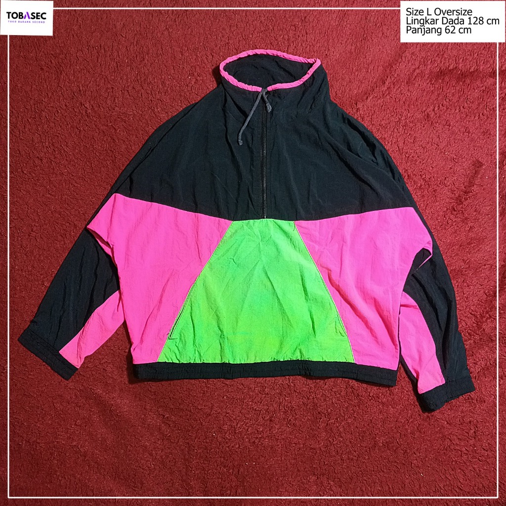 Jacket Running WB HalfZip Model Vintage Made In Costa Rica Three tone Color  Size L Oversize