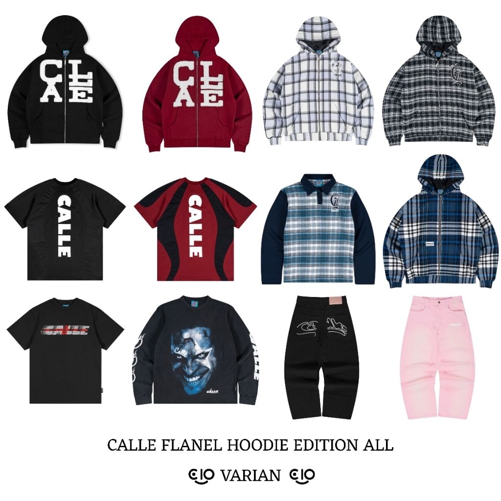 {Terjangkau 100% Original} Calle Flannel Zip Hoodie Edition Black, White & Blue /Zip Up Hoodie Black