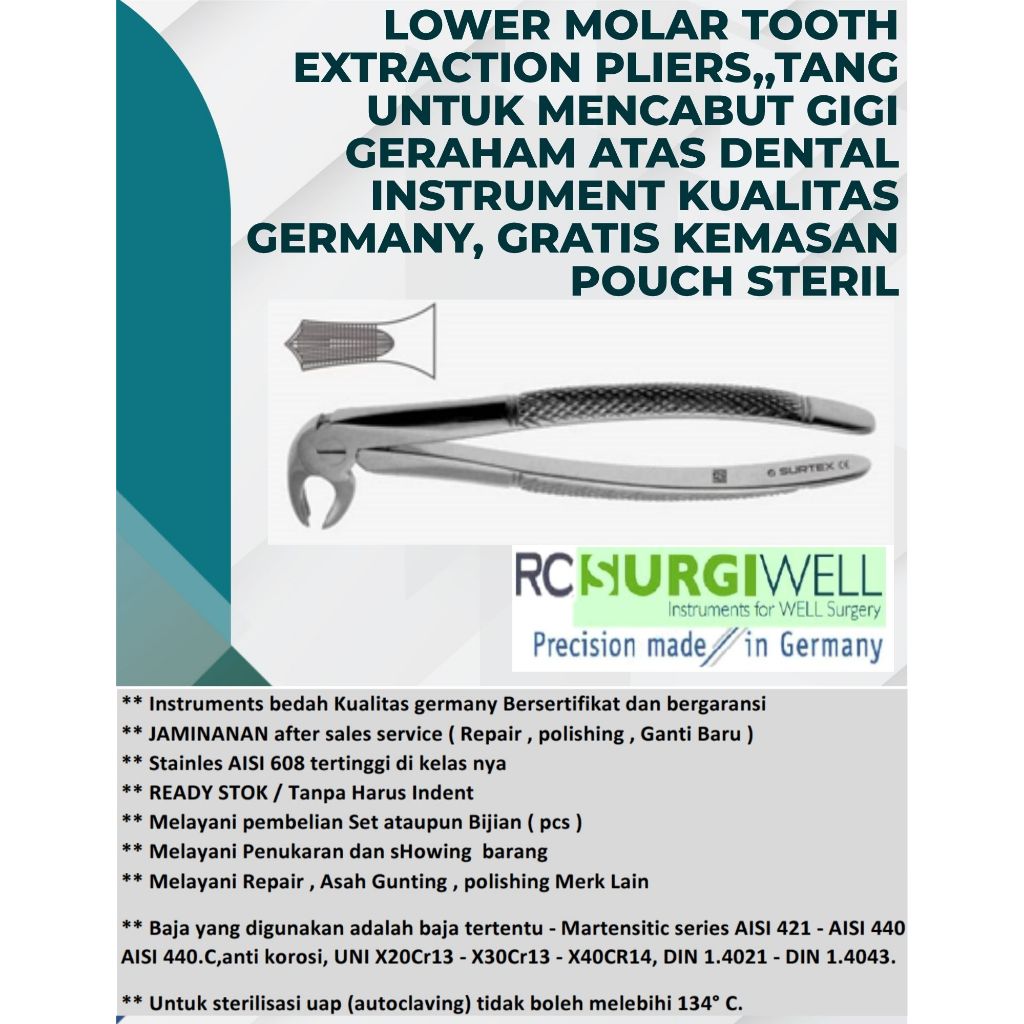 Lower Molar Tooth Extraction Pliers,,Tang untuk mencabut gigi geraham atas dENTAL    INSTRUMENT Kual