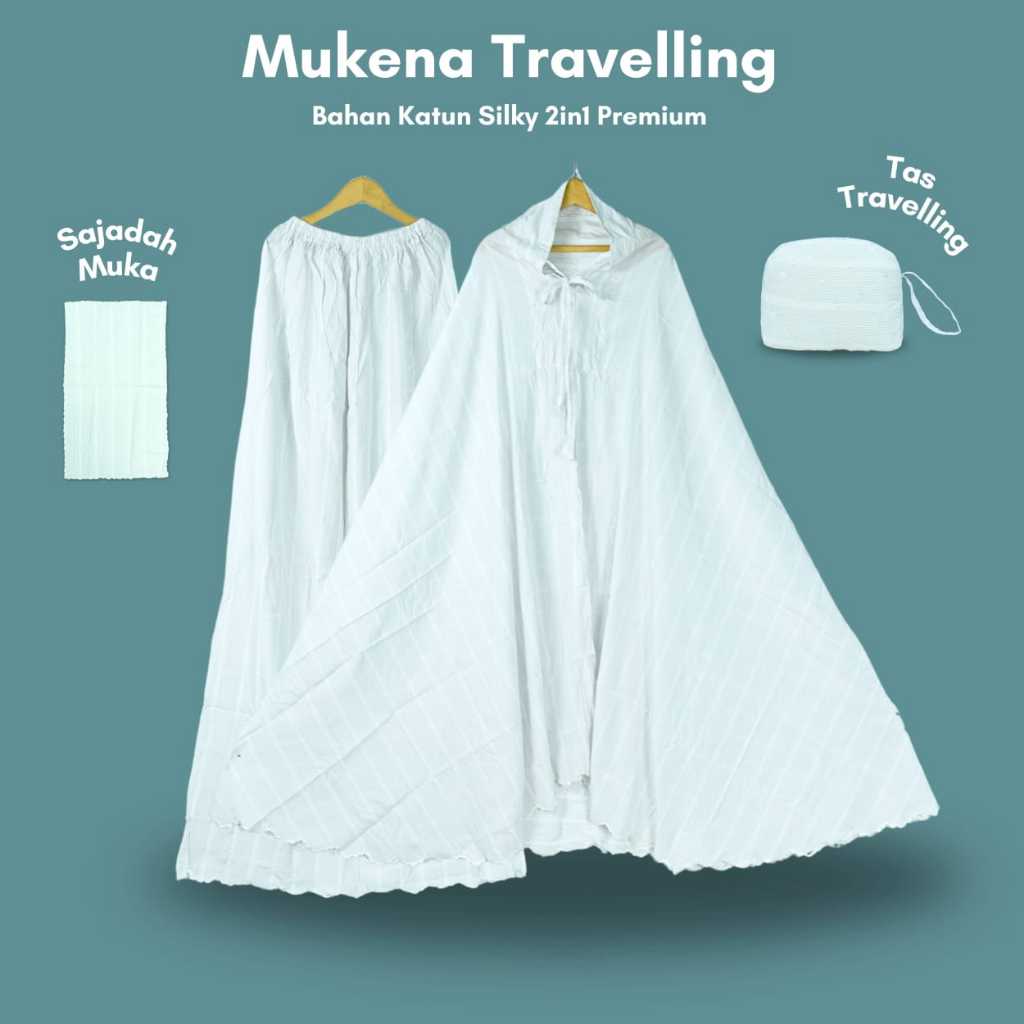 Mukena Travel Katun Silky 2 in 1 Putih Harga Terjangkau Bagus Nyaman Adem