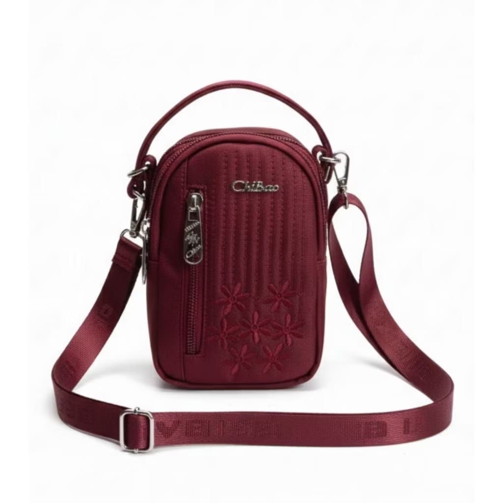 Tas Selempang Wanita Chibao 5891 Motif Bunga Bahan Kanvas Import
