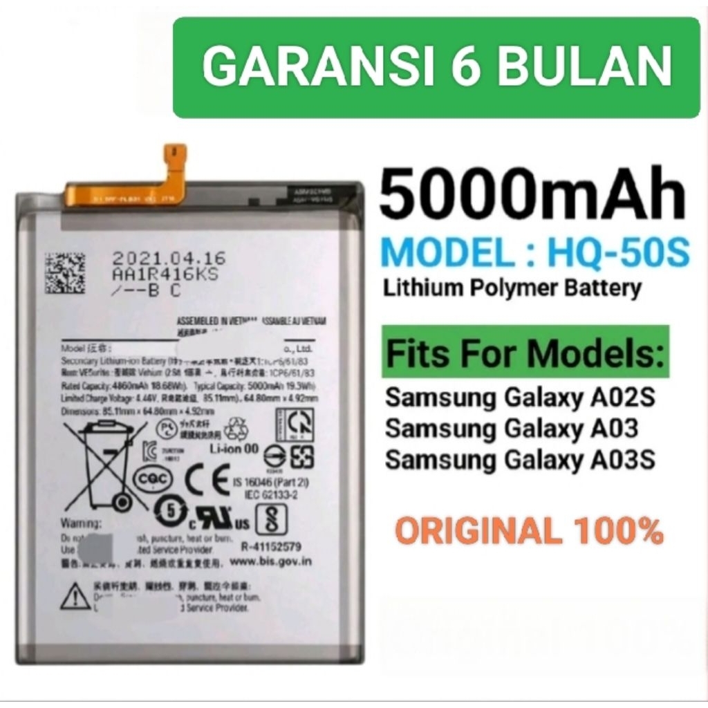 Baterai HQ-50S For: Samsung Galaxy A02S, Samsung Galaxy A03, Samsung Galaxy A03S, Batrai Batre Origi