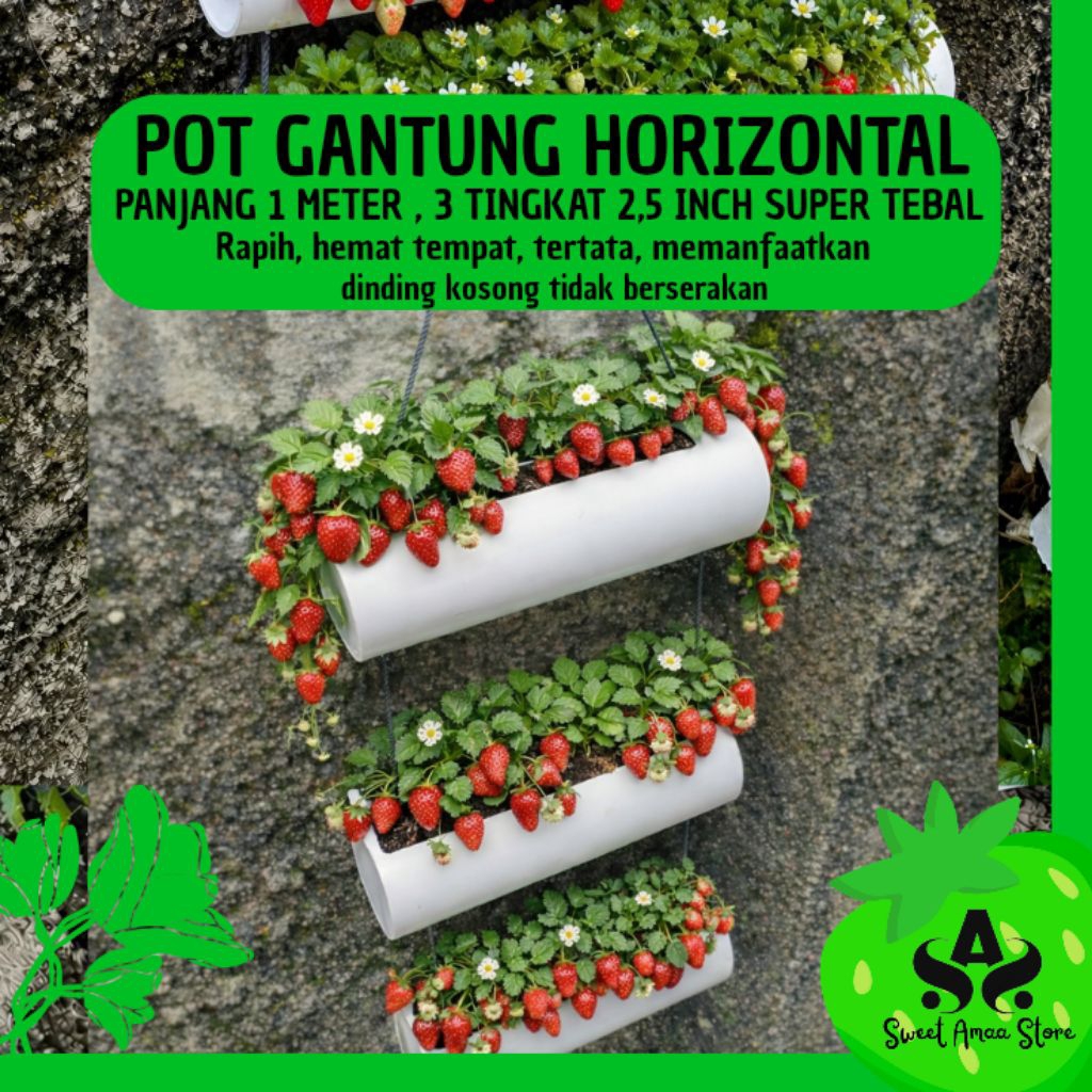 Rak Tanam Gantung PVC 3 Susun Panjang 1 Meter Diameter 2,5 Inch Tebal Premium Wadah Strawberry Selad