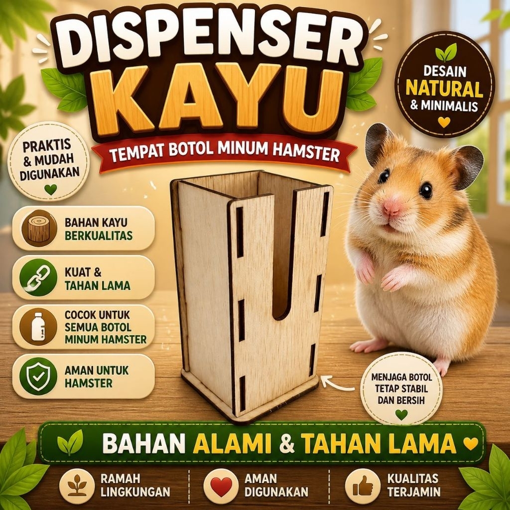 DISPENSER KAYU - Tempat Botol Minum Hamster Tempat Minum Hamster Penyangga Botol Hamster Cantolan Bo