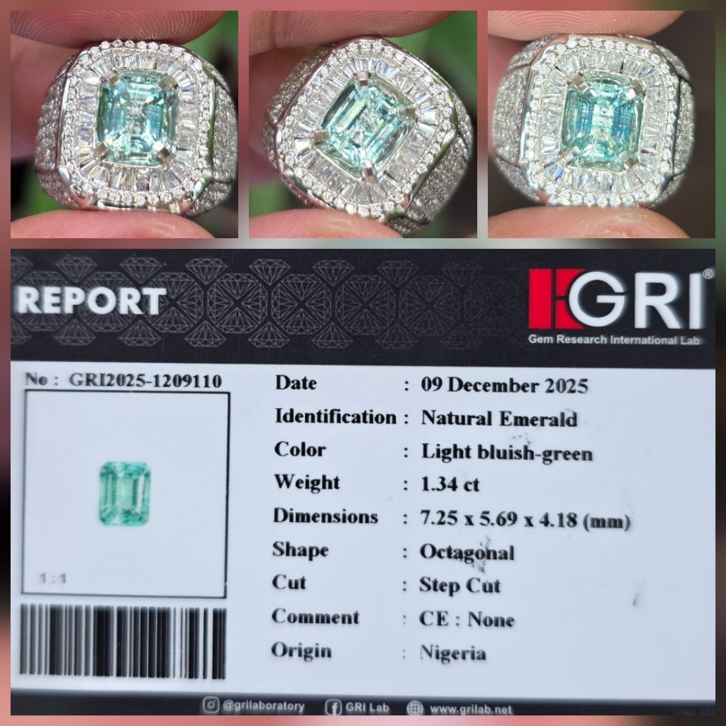 Batu Natural Rare Zamrud Emerald No Oil Nigeria Memo 1.34 crt