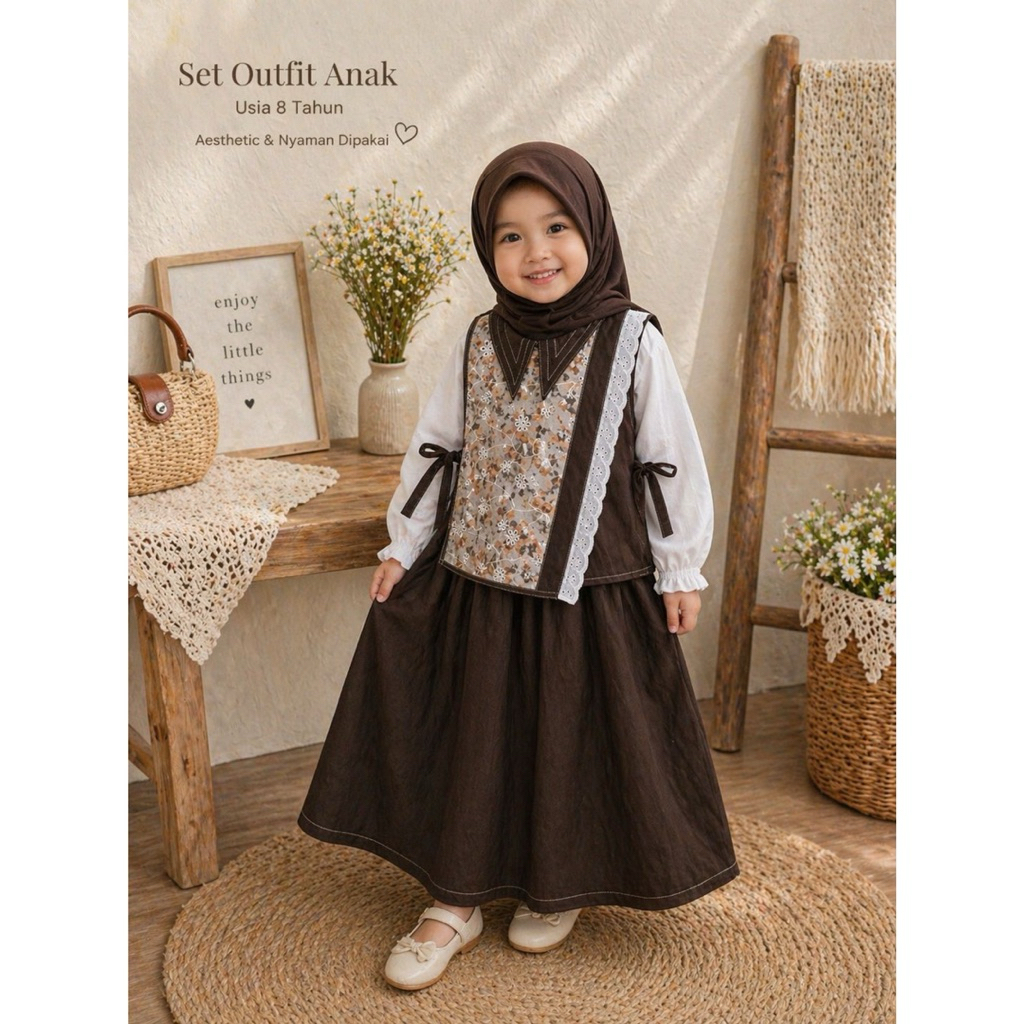 MAORA ANAK ROK + ROMPI KATUN BIROLOUTFIT/one set anak/baju anak muslim/rompi anak