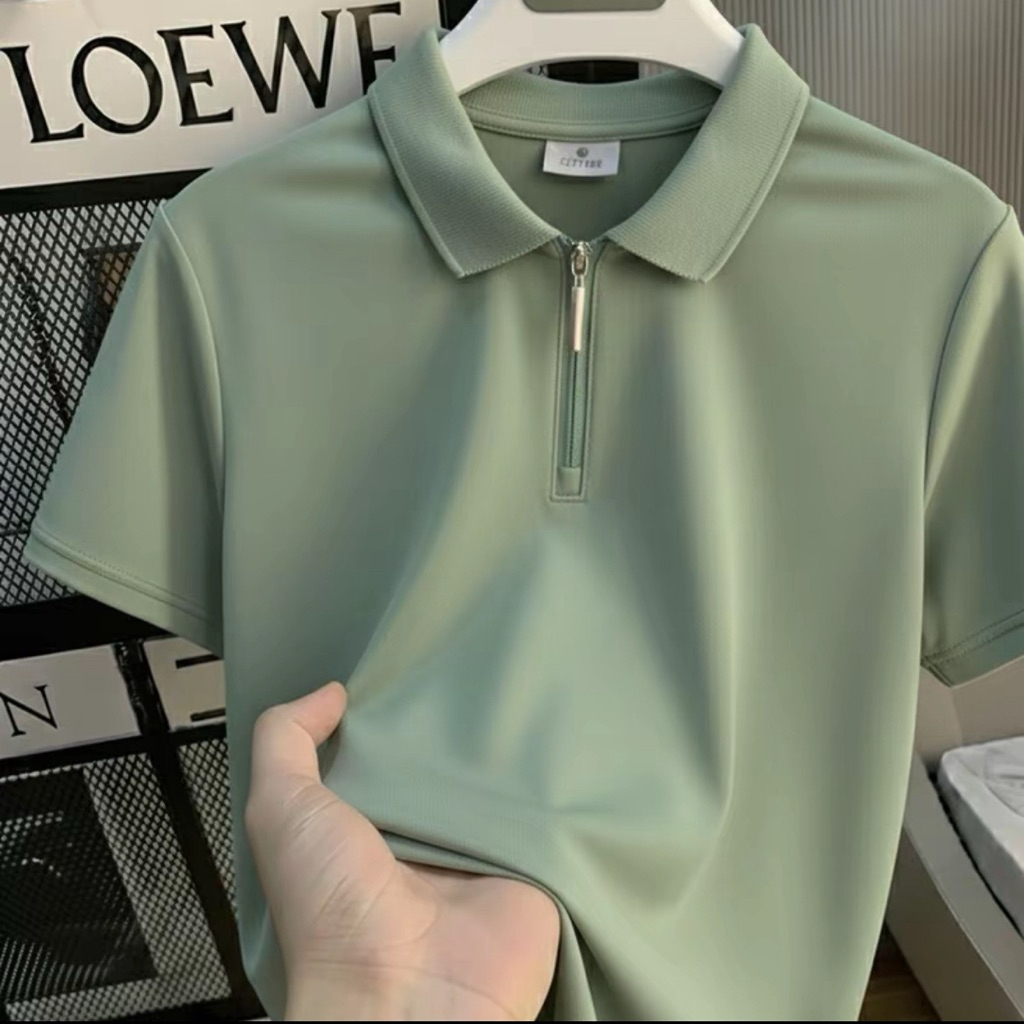 Kaos Polo Shirt Pria Lengan Pendek Zipper Kaos Kerah Polo Zipper
