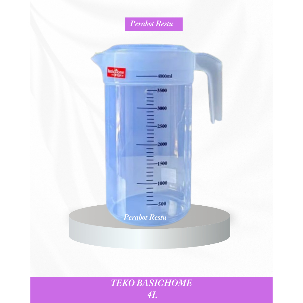 Teko Takar Plastik Eskan Horeka Jumbo 4 liter ,2 liter dan 1,5  Liter Teko Bening Dan Tutup Basichom