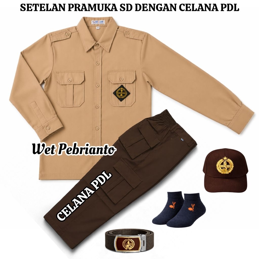 Setelan Seragam Pramuka SD Anak Laki Laki Baju Pramuka Lengan Panjang Celana PDL Pramuka Panjang