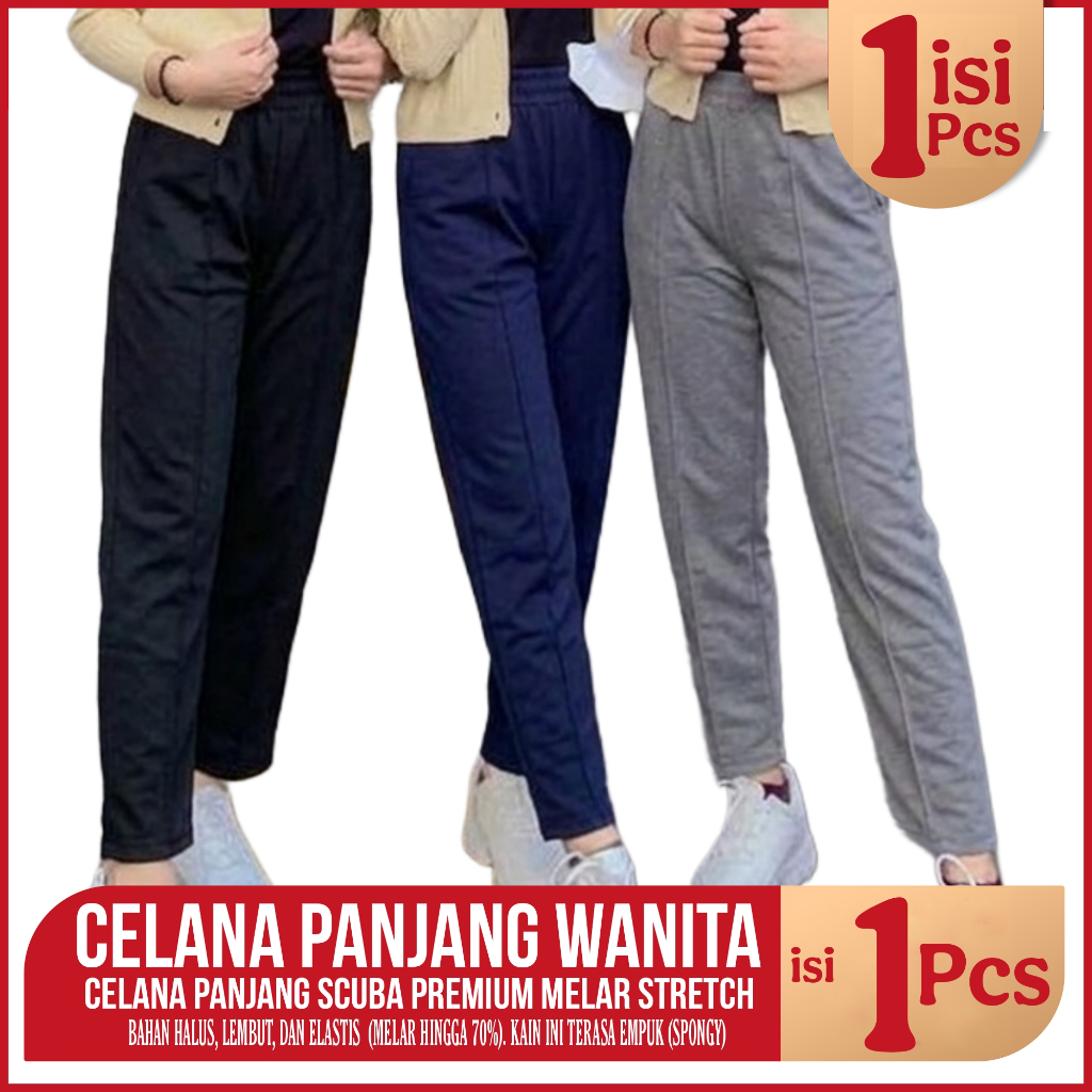 Celana Basic Scuba Wanita Jumbo / Momo Pants Basic Scuba Premium / Celana Wanita