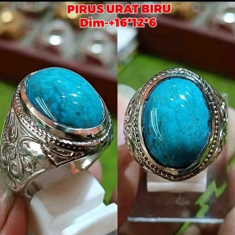 Cincin batu pirus mesir biru polos dim 18 ring alpaka