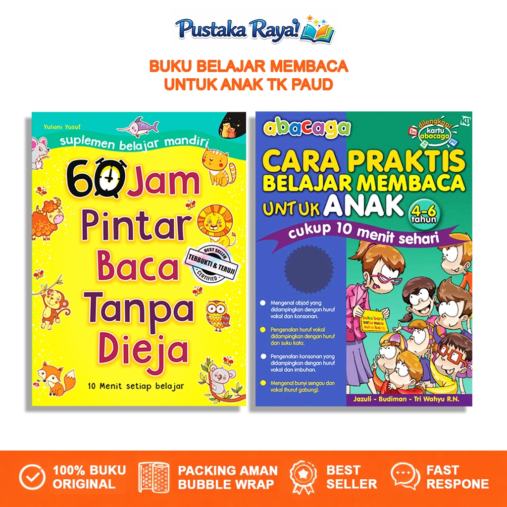 Buku Belajar Membaca Anak Tk/Paud ABACAGA 60 JAM PINTAR BACA TANPA DIEJA