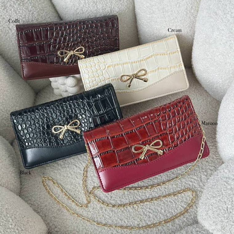 Latine Daily Dompet Panjang Lipat Croco Pita Wanita 18 x 10 cm Hitam Beige Coffee Maroon