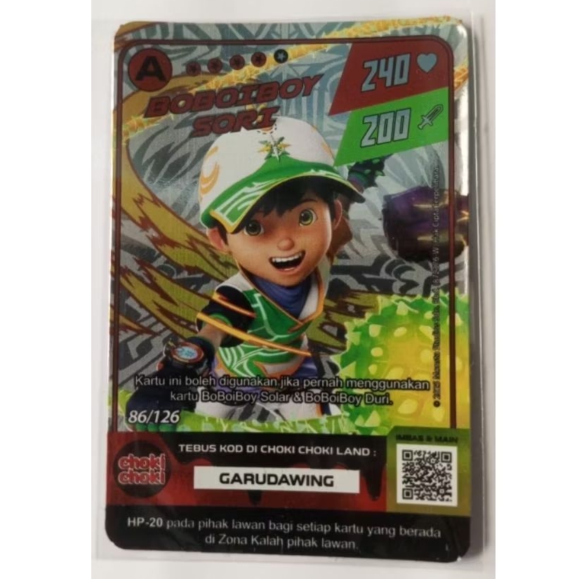 86/126 BOBOIBOY SORI GARUDAWING Original Boboiboy Coki Coki Kartu Monsta Galaxy Card TGC (Trade Game
