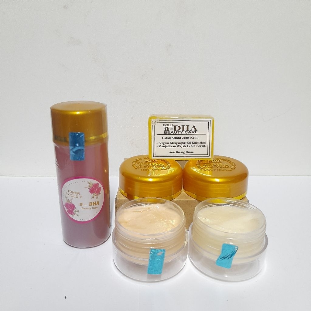 Paket a-dha Gold tutup Embos mds & Toner Gold a-dha mds biru