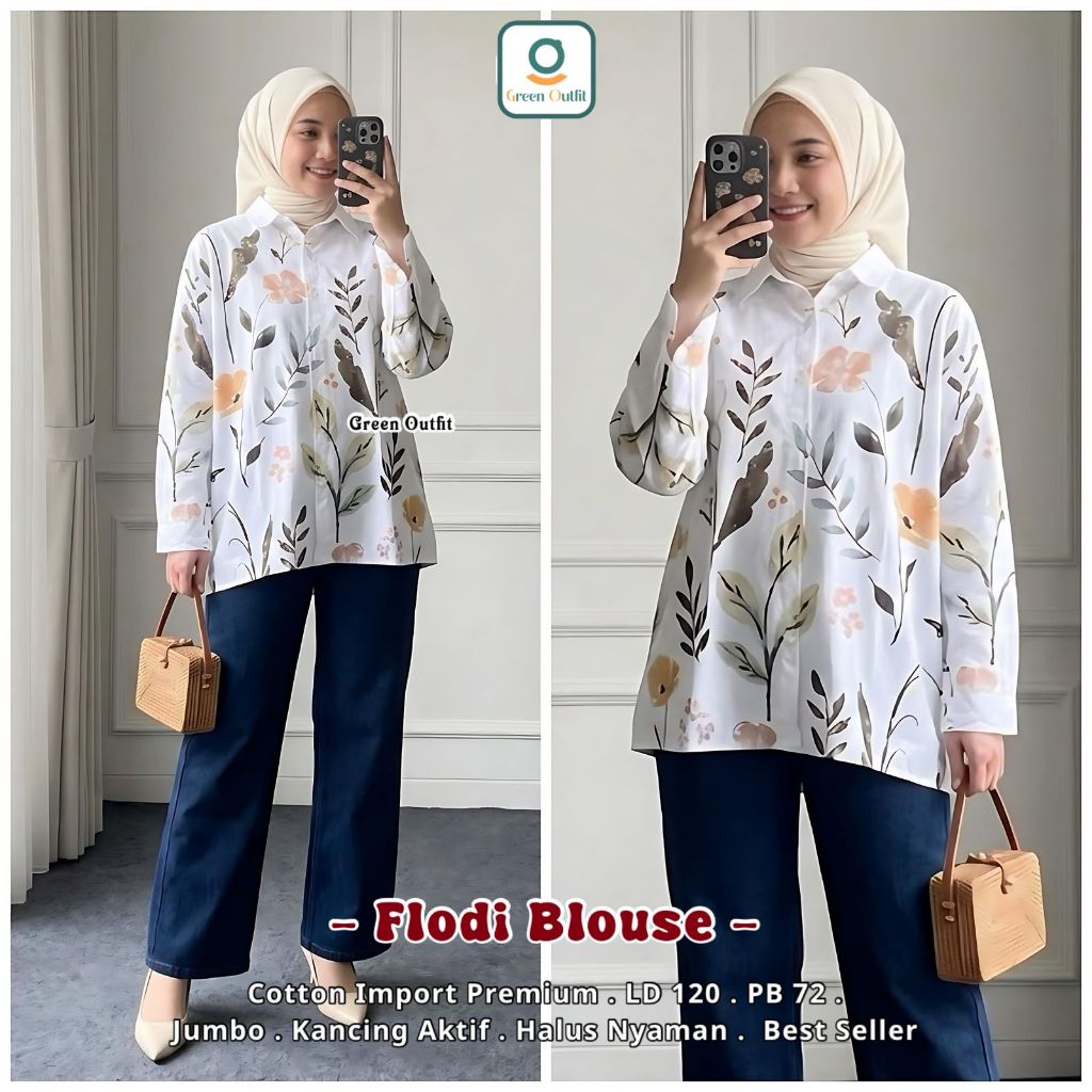 Flodi kemeja wanita motif bunga katun jumbo atsan