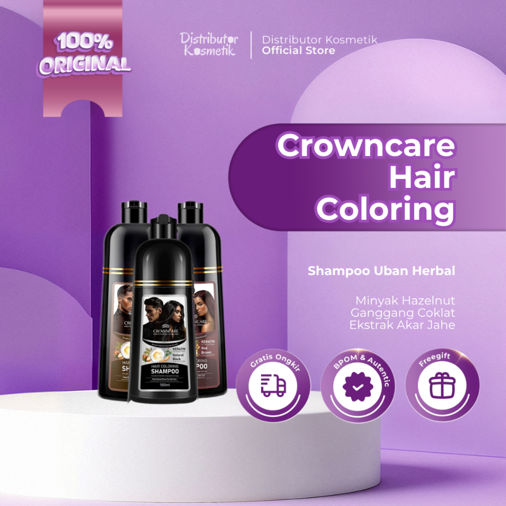 [ AGEN RESMI ] CrownCare Hair Coloring Shampoo 500ml | Shampoo Uban Herbal Tanpa Amonia - Original B