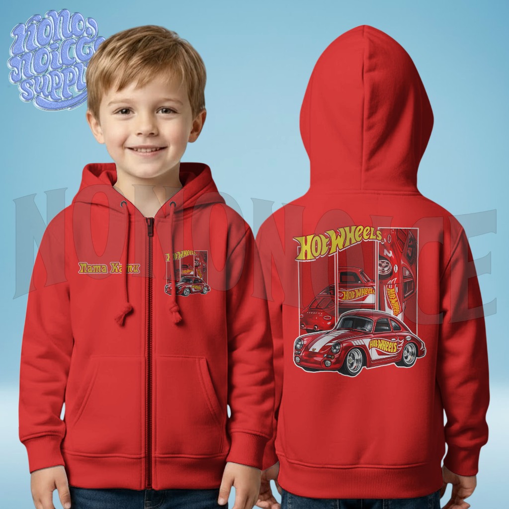 Zipper Hoodie Anak Hot Wheels Porsche 911 / Jaket Anak Risleting Hotwheels Porsche Gratis Nama