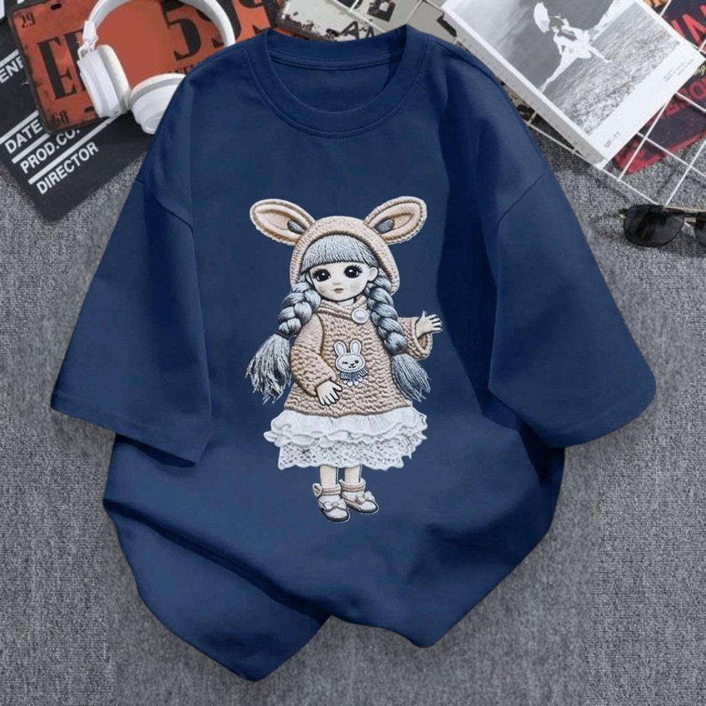 Kaos Wanita Oversize Gambar Gadis Kelinci Lucu | All Size LD 110 | Lengan 7/8 | T-shirt Cewek Trendy