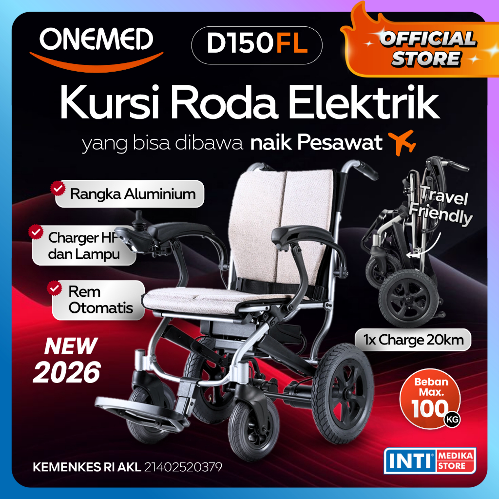 [BARU 2026] ONEMED - Kursi Roda Elektrik Travelling Lipat D150FL | Ultra Portable Electric Wheelchai