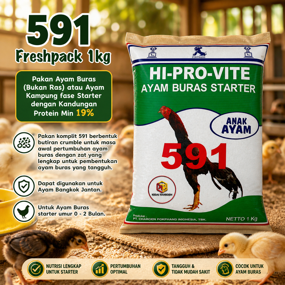 Pakan Ayam Kampung Starter 591 HI-PRO-VITE 1kg | Pakan Anak Ayam Buras Non AGP Protein 19%