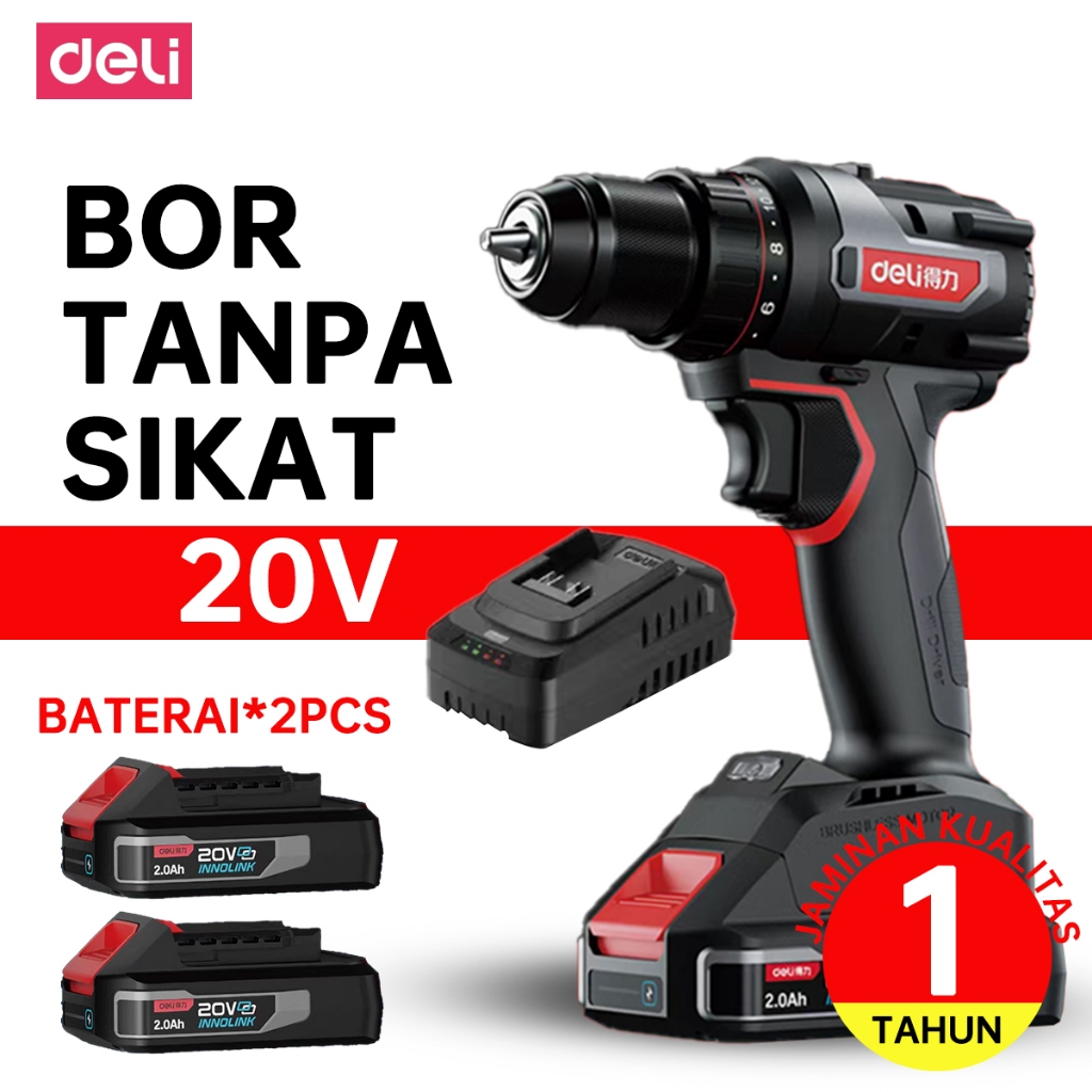 Mini Bor DELI - Bor Tangan Elektrik 20V Rechargeable Serbaguna Lithium Drill 2.0 Dual Battery