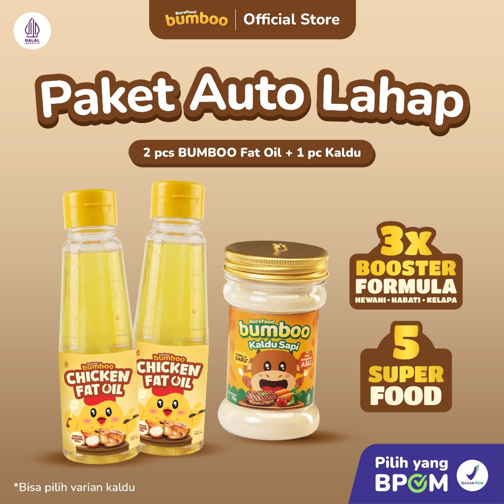 Paket Auto Lahap | Bumboo Fat Oil & Bumboo Kaldu Asli | Beef & Chicken Lemak Hewani Asli | EVOO with
