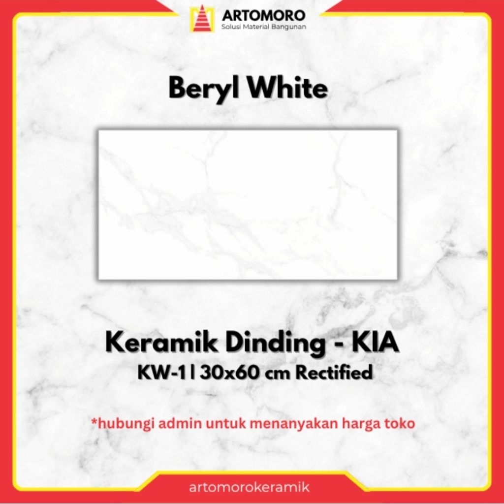 Keramik Dinding 30x60 Rectified Kw1 - KIA - Beryl White | Keramik Cutting Putih
