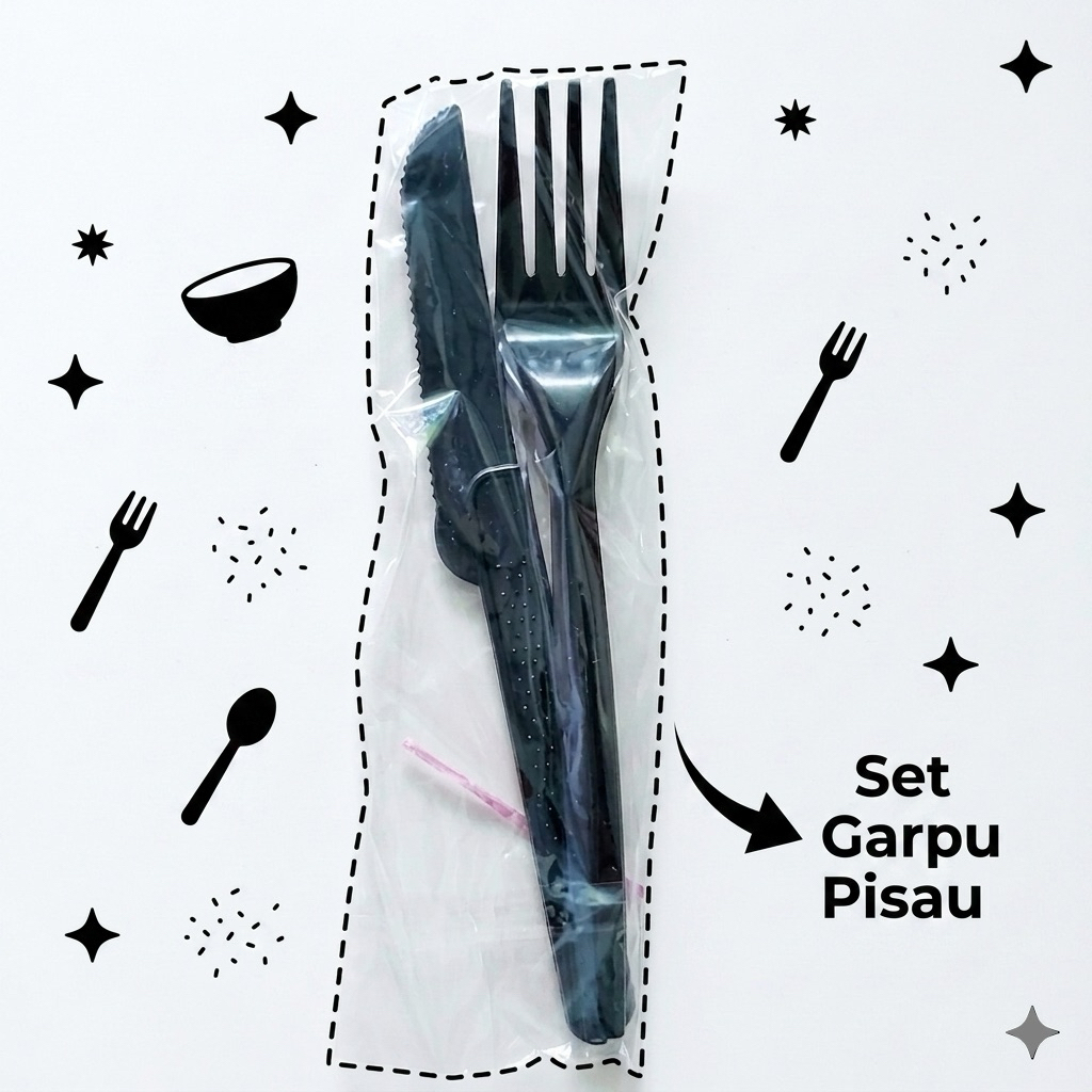 Set Pisau Garpu Plastik Hitam