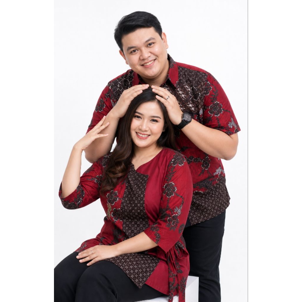 COUPLE BATIK BLUS MERAH SERAGAM BATIK MERAH BLUS COUPLE