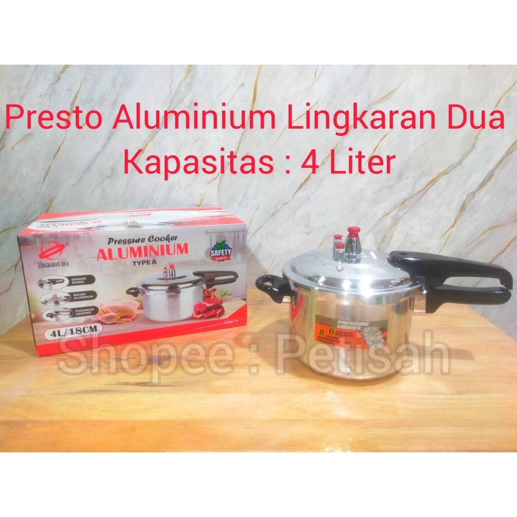 Panci Presto Aluminium Lingkaran Dua 4 Liter /  Presto Pressure Cooker Kecil 4 Liter / Panci Presto 