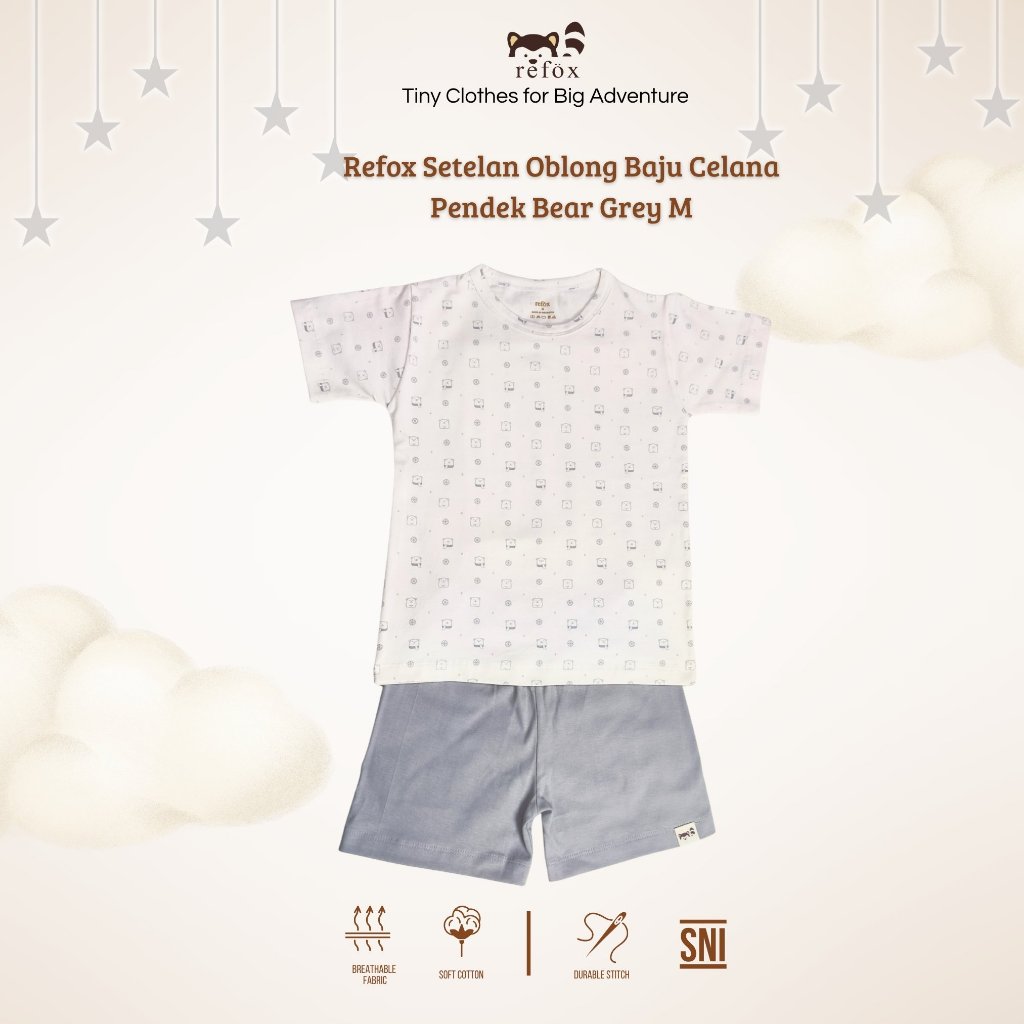 Refox - Setelan Oblong Baju Celana Pendek Bear Grey M