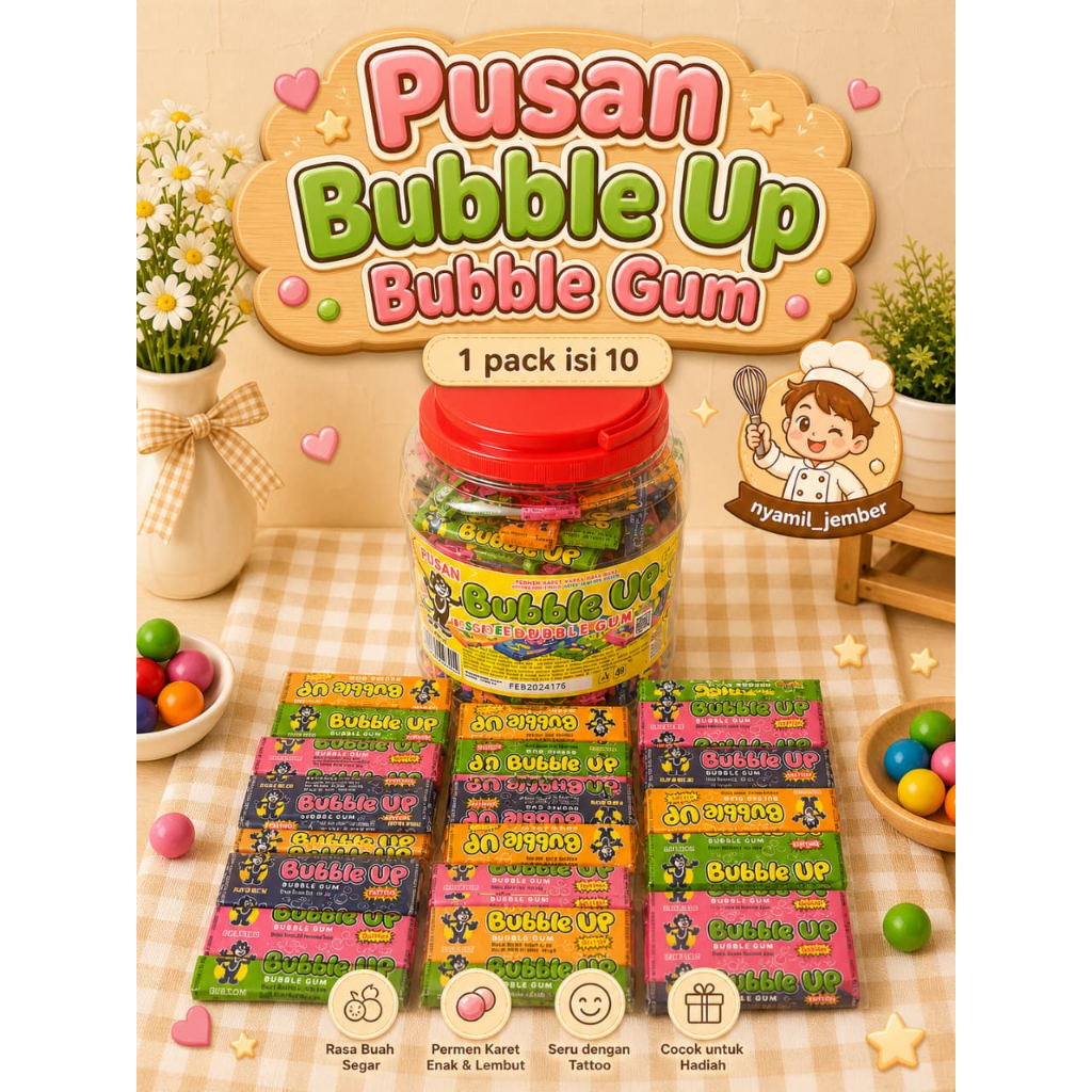 (10 PCS) PUSAN BUBBLE PUP PERMEN KARET BUBBLE GUM RASA BUAH