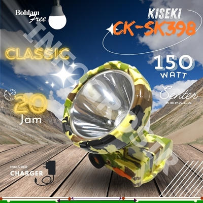 Senter Kepala Kiseki CK-SK398 Putih/Kuninig 150 Watt Charger bonus Lampu