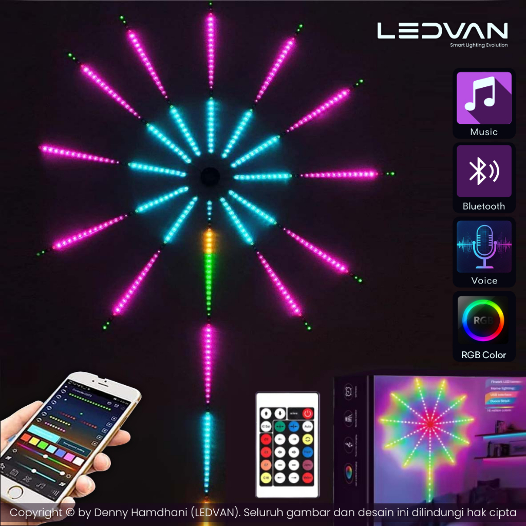 LED FIREWORK - Lampu LED Firework RGB Smart Bluetooth App Remote Control IC running sensor music lam