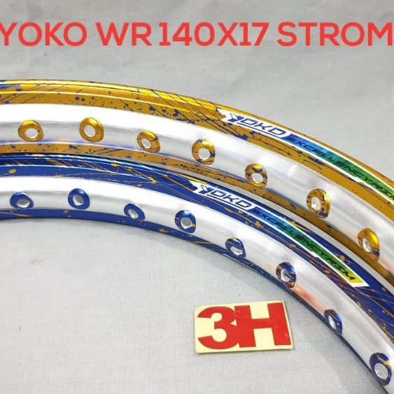 YOKO WR VELG MOTOR JARI-JARI UKURAN 140 RING 17 STORM SILVER/BIRU ; SILVER/GOLD PELEG RUJI 36HOLE