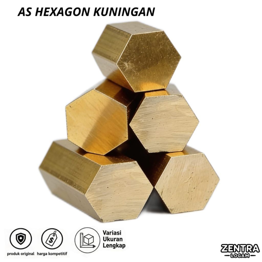 As Kuningan Hexagon. segi enam uk  11/8  ( 28mm )  Panjang Per 1cm