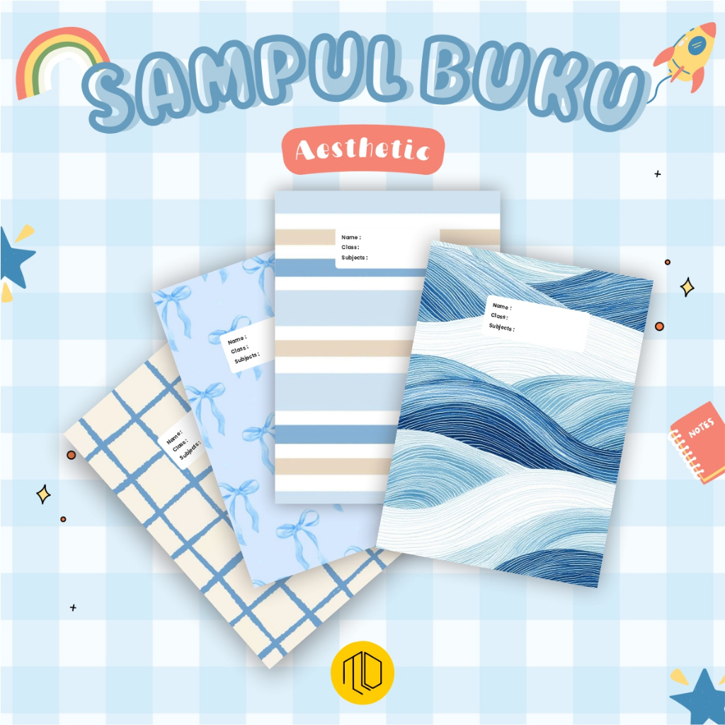 Isi 10 Pcs Sampul Buku Motif Biru Blue Series Sampul Buku Aesthetic Tema Blue Coquette Warna Biru Pa