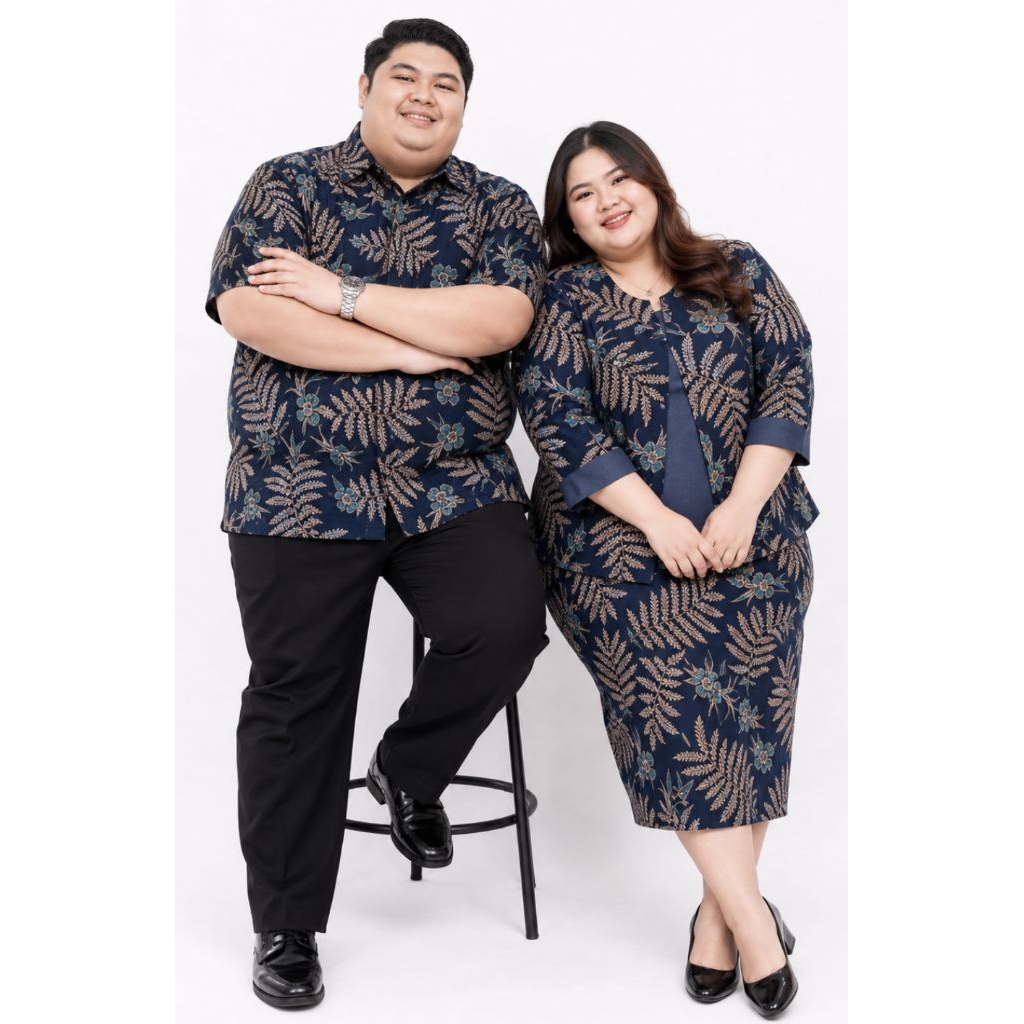 COUPLE BATIK JUMBO BIRU COUPLE ROK n BLUS BIRU SERAGAM BATIK BIRU SERAGAM PESTA BIRU COUPLE ROK & BL